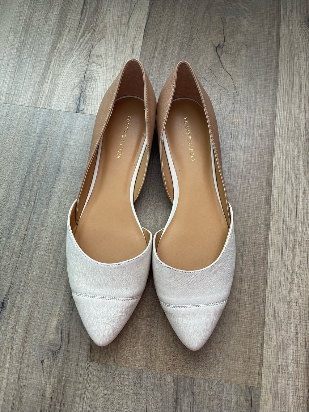 Tommy Hilfiger Two-Tone Pointed Toe Flats - White and Tan